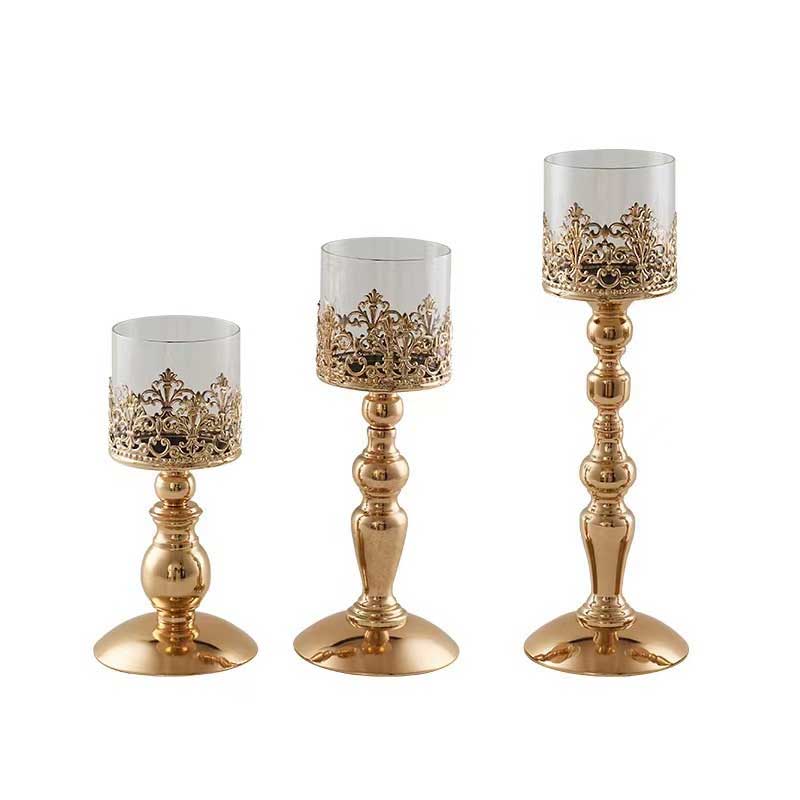 European Classic Iron and Glass Candle Holder Set of 3