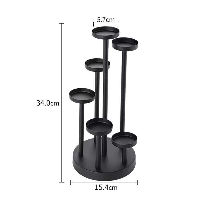 Modern Geometric Wrought Iron 6 Tiered Candle Holder Black