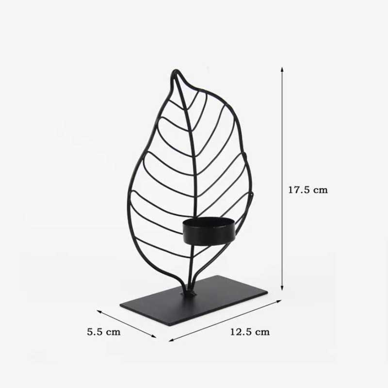 Golden/Black Creative Leaf Wrought Iron Candlestick For Tealight Color:Black 2