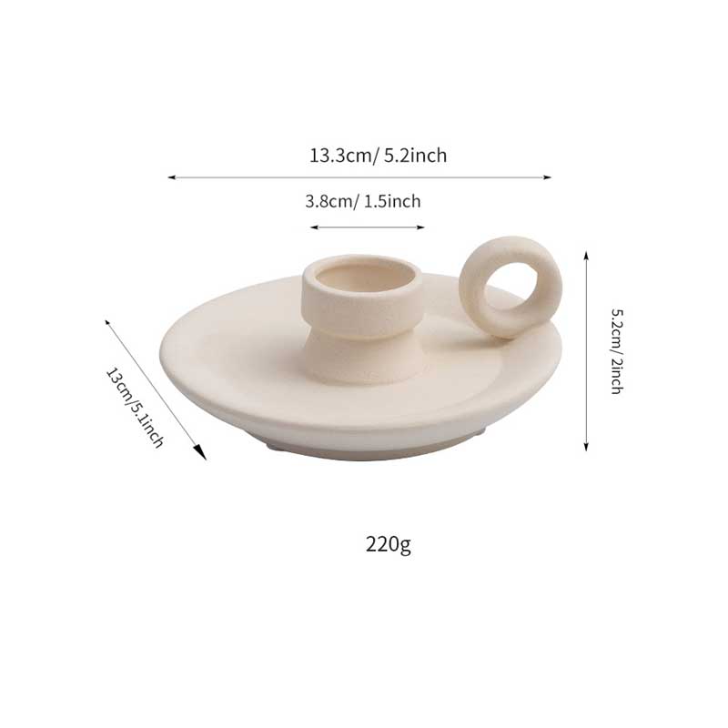 Retro Cream Ceramic Candlestick Holder with Ring Handle White