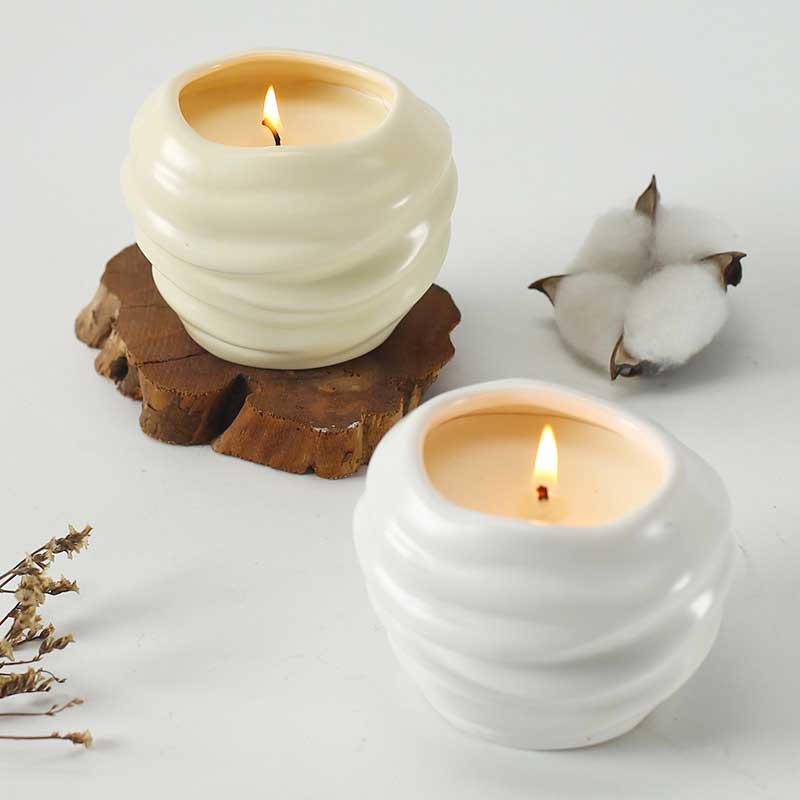 Cream Swirl Ceramic Scented Candle Holder Color:Ivory 2
