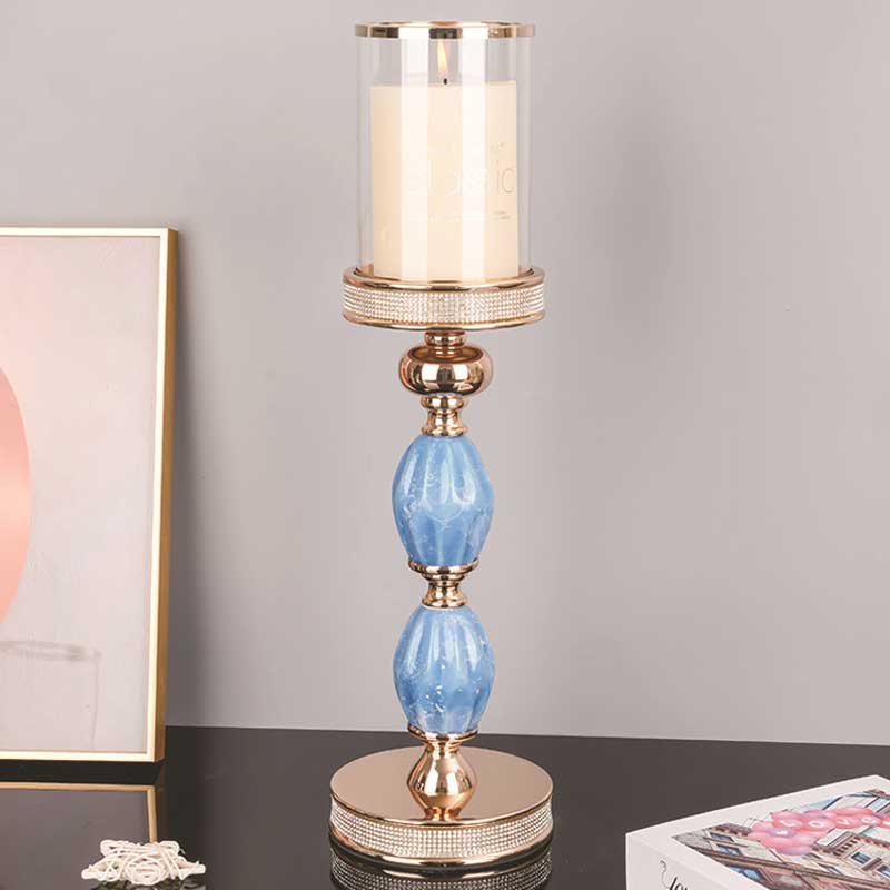 Modern Luxury Glass Hurricane Ceramic Candlestick Holder Size:12*43cm 1