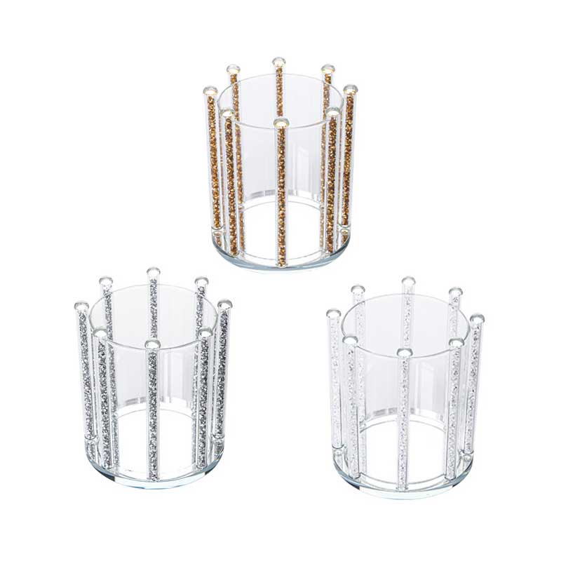 Minimalist Crystal Glass Candle Holder With 4 Vertical Sparkling Pillars
