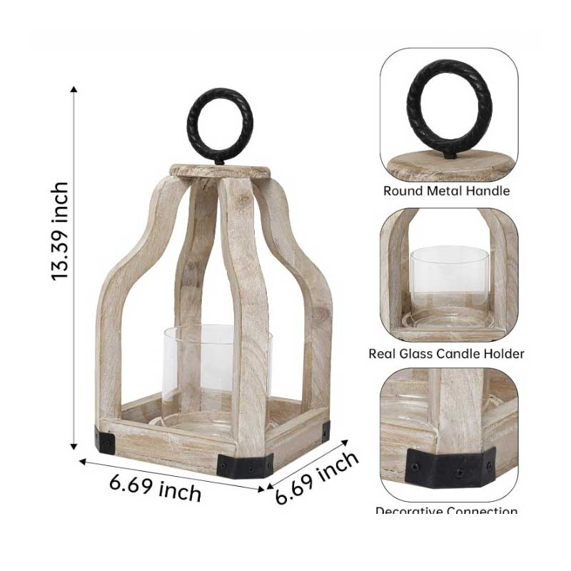 Vintage Wood and Iron Candle Lantern Color:Wood 3