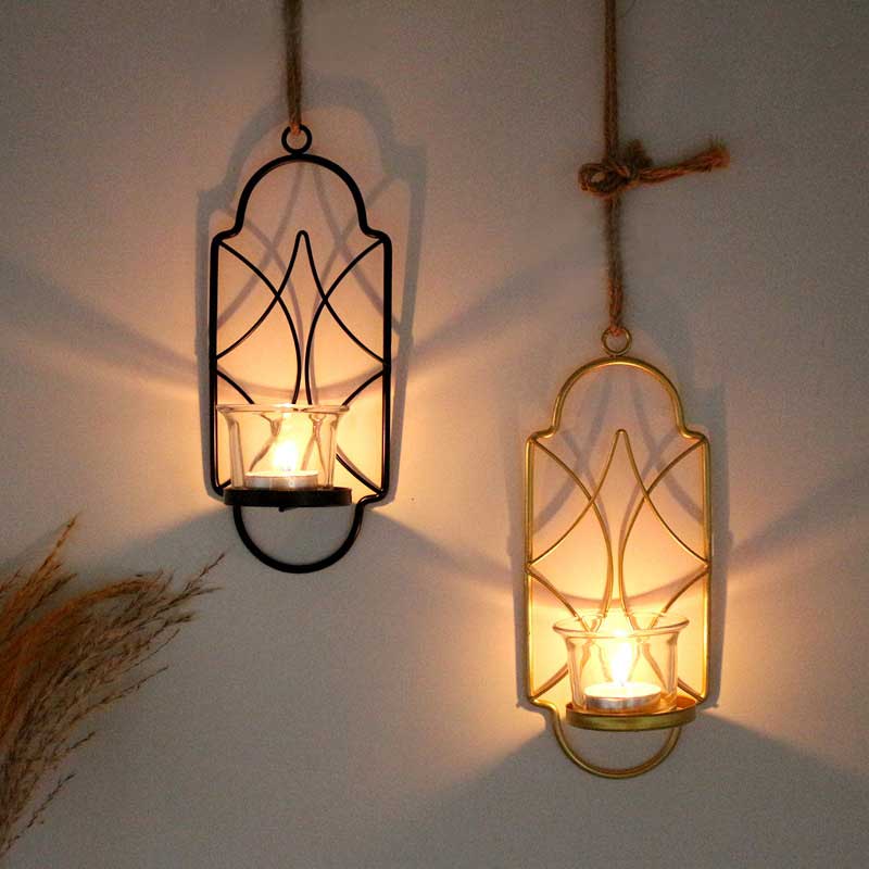Gold/Black Moroccan Style Wall Sconce Candlestick Color:Black 2
