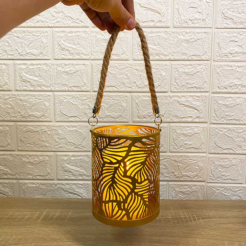 Hollow-Out Iron Leaf Candle Holder (Set of 2),Rope Handle Color:Gold 1