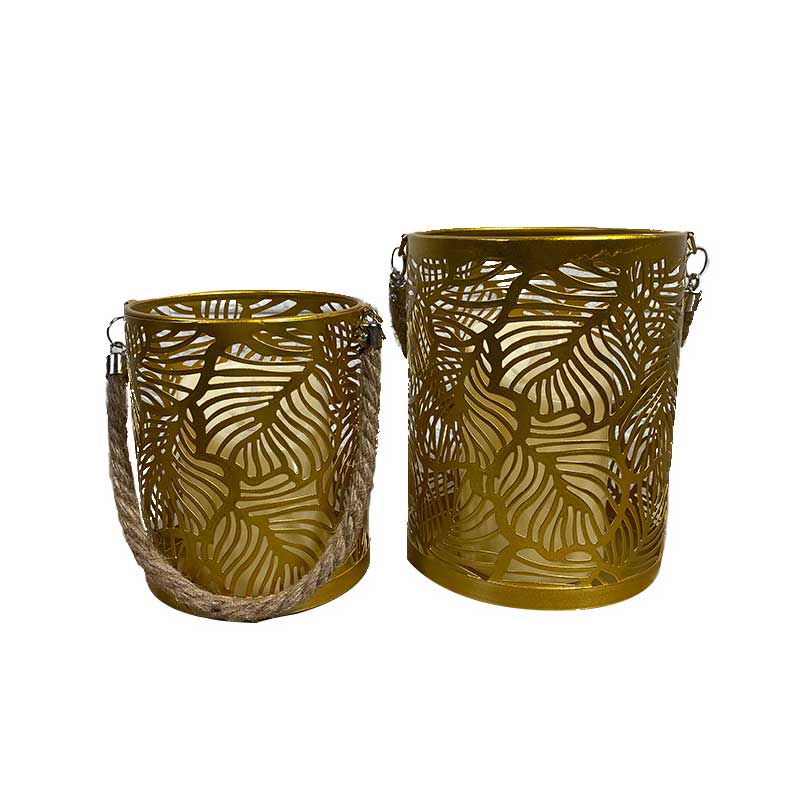 Hollow-Out Iron Leaf Candle Holder (Set of 2),Rope Handle