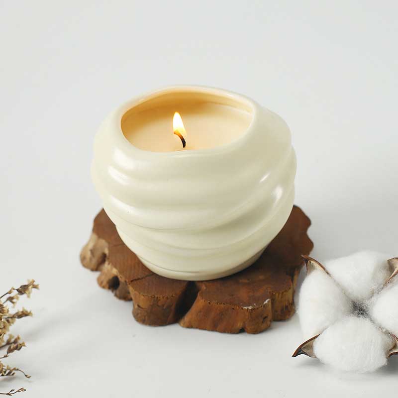 Cream Swirl Ceramic Scented Candle Holder White