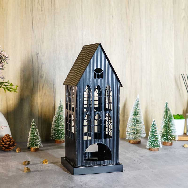 Gothic Iron Black Little House  Candle Holder Size:13.4*13.4*32.4cm