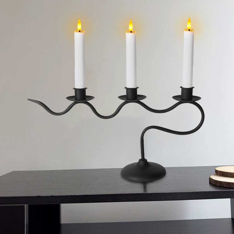 Modern Wavy Three-Arm Iron Candle Holder Color:Black 2