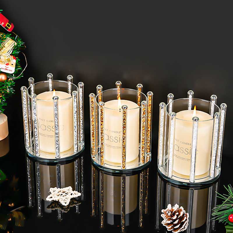 Minimalist Crystal Glass Candle Holder With 4 Vertical Sparkling Pillars Color:Golden 3