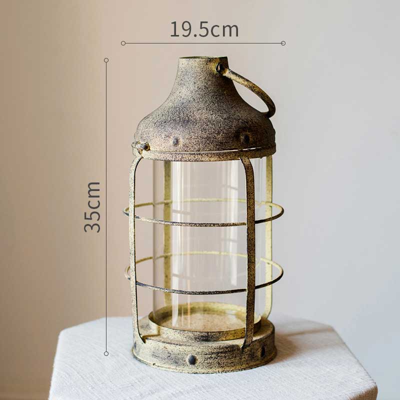 Vintage Distressed Wrought Iron Lantern Candlestick Styl3