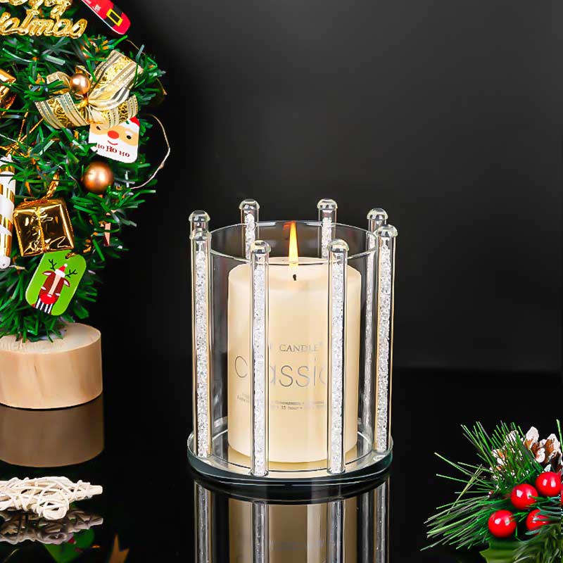 Minimalist Crystal Glass Candle Holder With 4 Vertical Sparkling Pillars Color:Golden 2