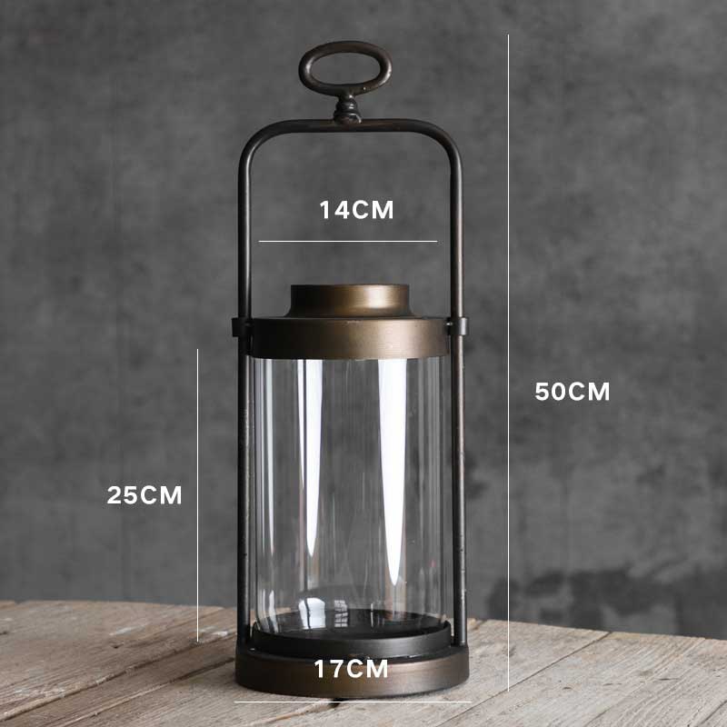 Vintage Iron and Glass Candle Lantern 17*50cm