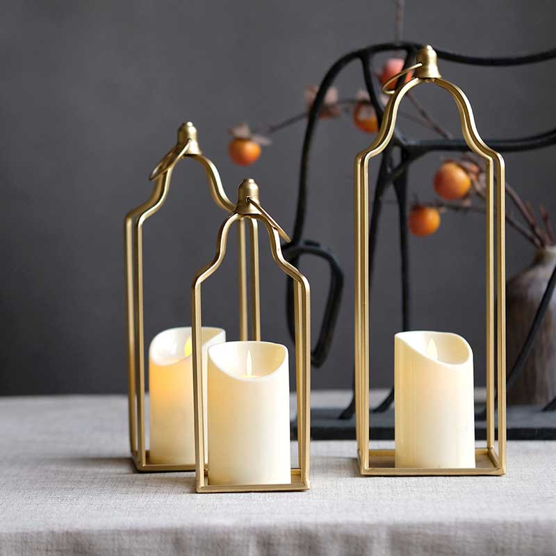 Modern Minimalist Geometric Iron Candle Holder (Set of 3),No Glass Hurricane Color:Golden;Size:13.5*40cm 1