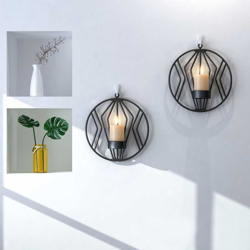 Modern Minimalist Round Geometric Iron Wall Sconce Color:Black;Diameter:18cm 3