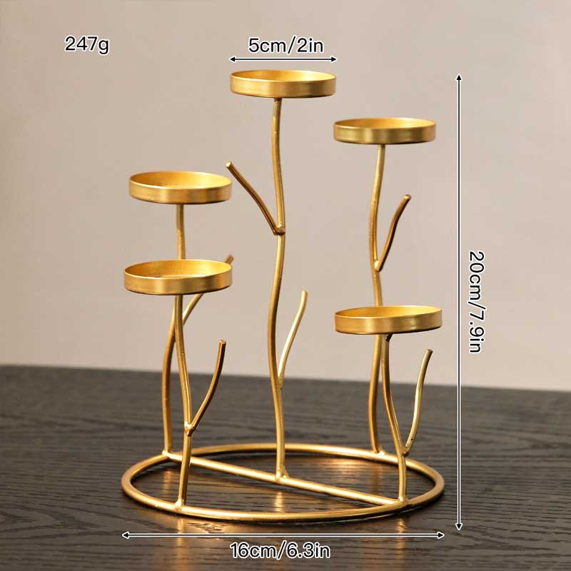 Metal Twig  5-Arm Candle Holder Golden