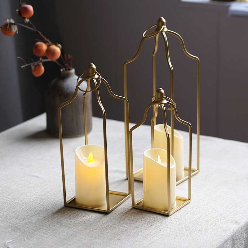 Modern Minimalist Geometric Iron Candle Holder (Set of 3),No Glass Hurricane Color:Golden;Size:13.5*40cm 2