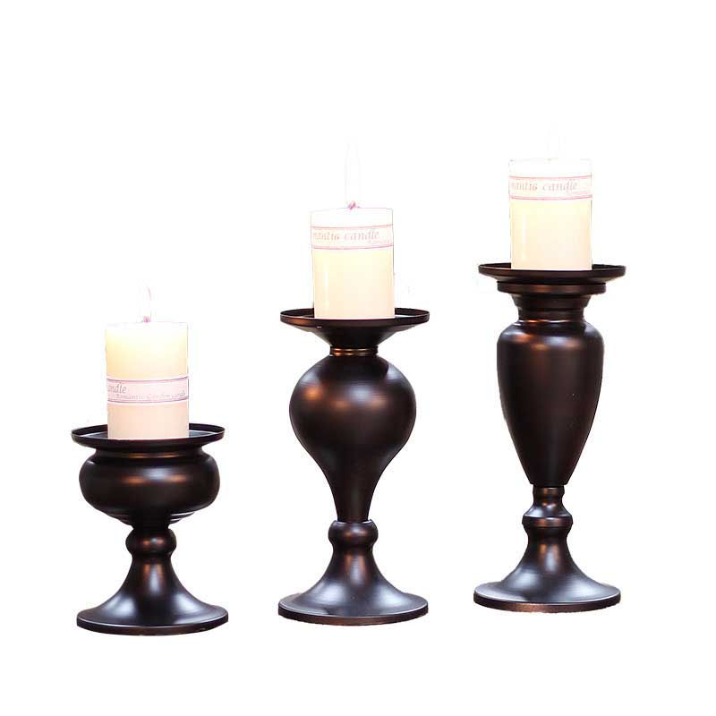 Retro Matte Black Iron Candle Holder Set of 3