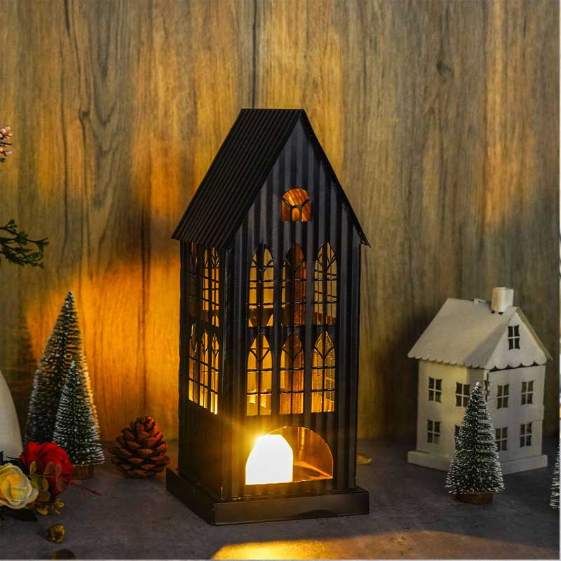 Gothic Iron Black Little House  Candle Holder Size:13.4*13.4*32.4cm 1
