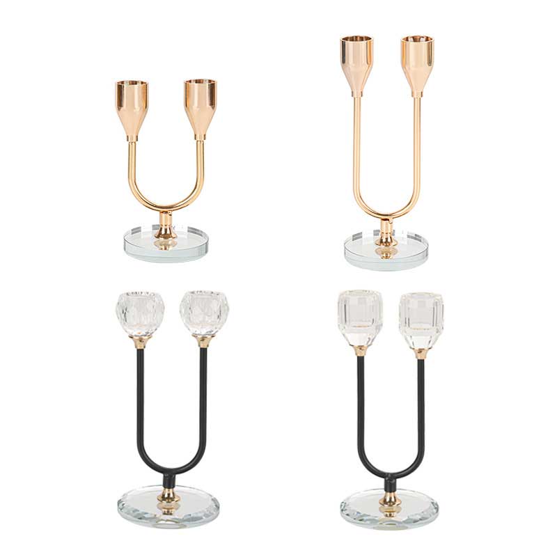 Modern Luxury Crystal and Iron Two-Arm Candle Holder