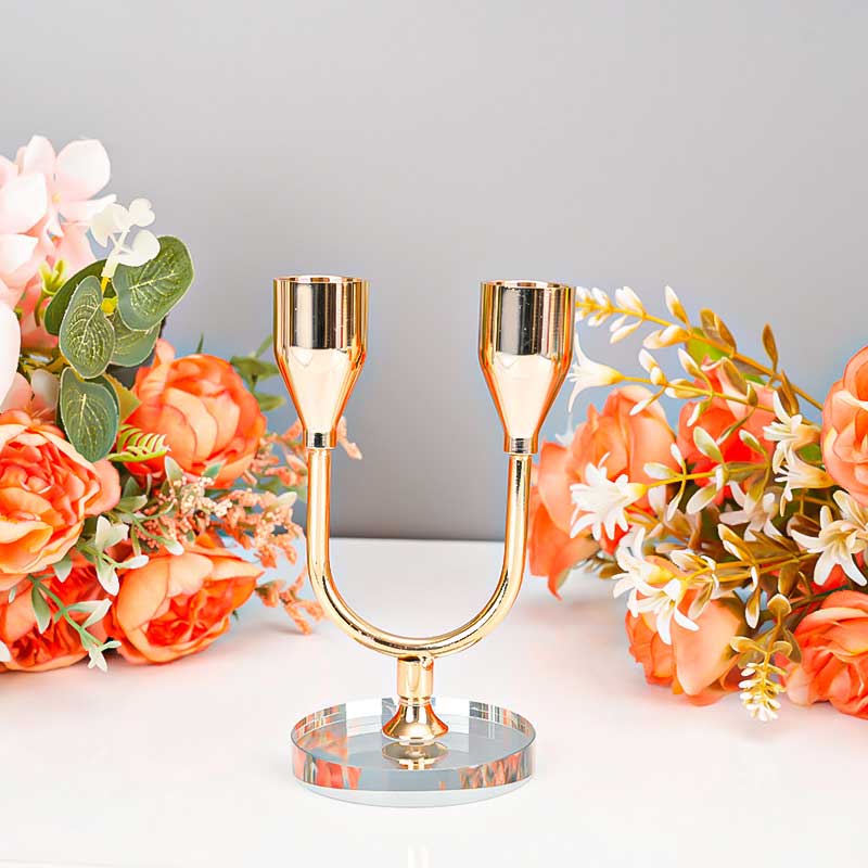 Modern Luxury Crystal and Iron Two-Arm Candle Holder Material:Metal,6.5*6.5*13 cm 1