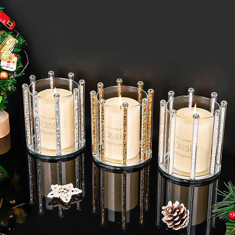 Minimalist Crystal Glass Candle Holder With 4 Vertical Sparkling Pillars Color:Golden 5