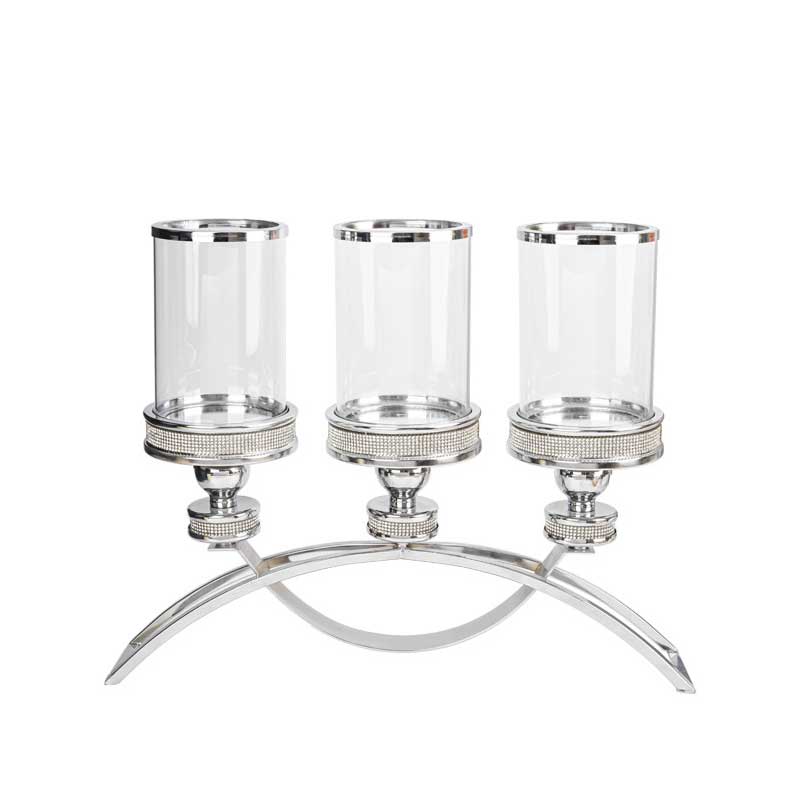 Three-Headed Glass Hurricane Arched Iron Candlestick Holder