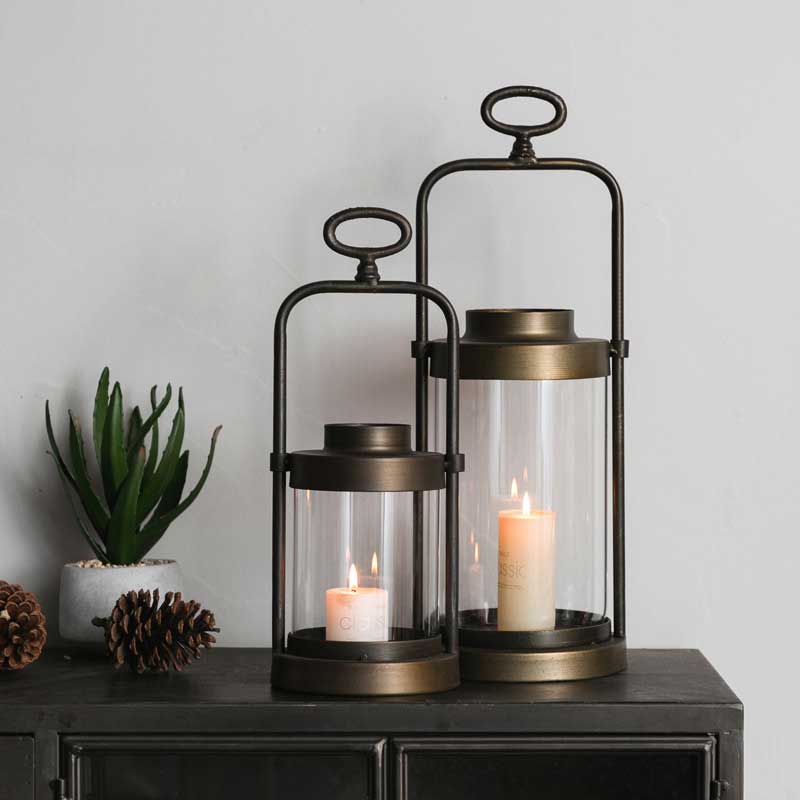 Vintage Iron and Glass Candle Lantern Size:15*40cm 1