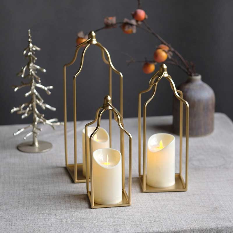 Modern Minimalist Geometric Iron Candle Holder (Set of 3),No Glass Hurricane Color:Golden;Size:13.5*40cm 3