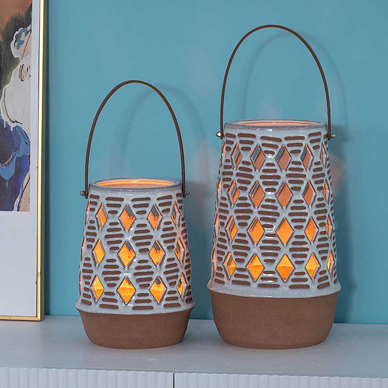 Bohemian Painted Ceramic Candle Lantern Style:Style1 2