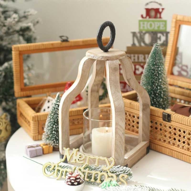 Vintage Wood and Iron Candle Lantern Color:Wood 1