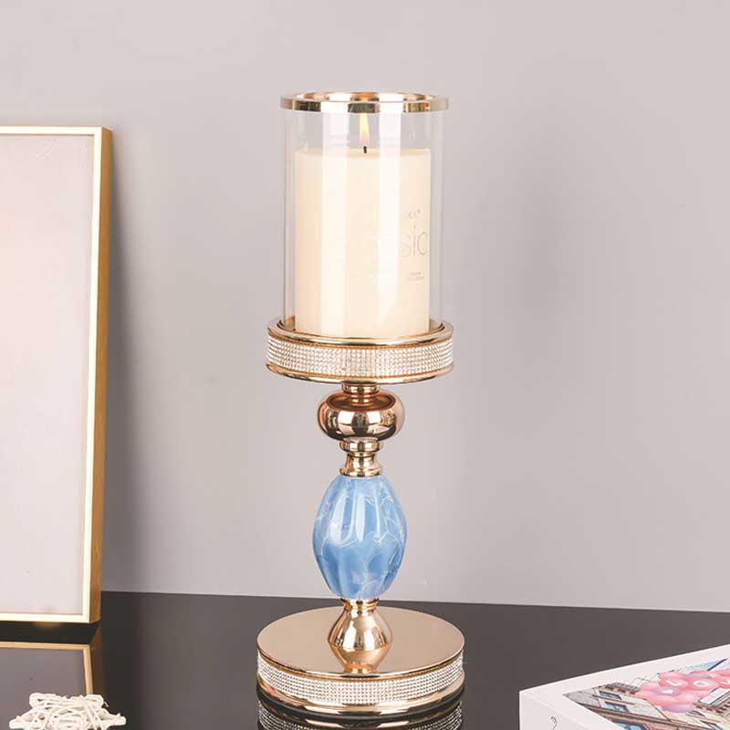 Modern Luxury Glass Hurricane Ceramic Candlestick Holder Size:12*43cm 2