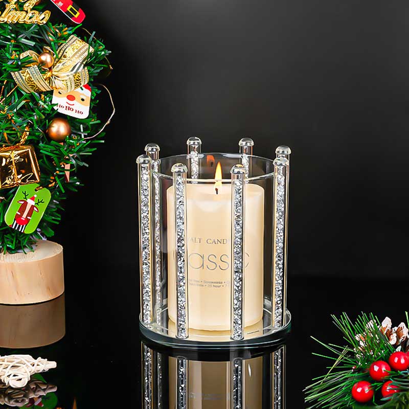 Minimalist Crystal Glass Candle Holder With 4 Vertical Sparkling Pillars Color:Golden 1
