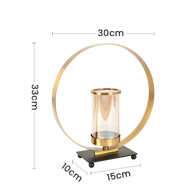 Golden Wrought Iron Circle Candlestick Set,Rectangle Base Color:Golden;Size:15*10*33cm 2