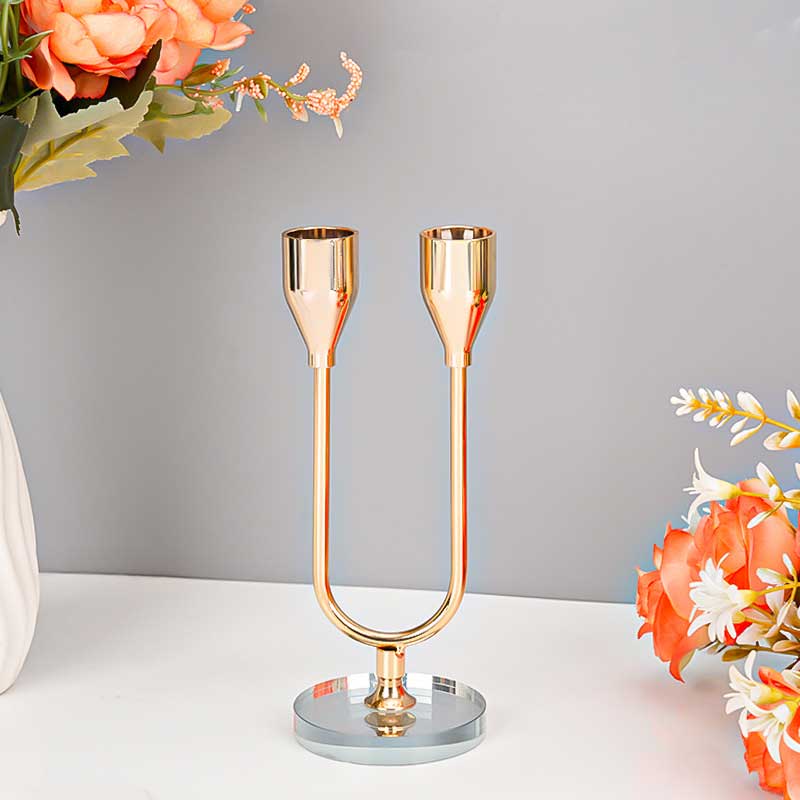 Modern Luxury Crystal and Iron Two-Arm Candle Holder Material:Metal,6.5*6.5*13 cm 2