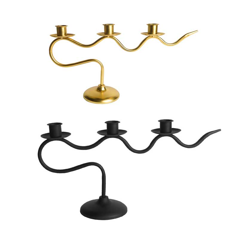 Modern Wavy Three-Arm Iron Candle Holder