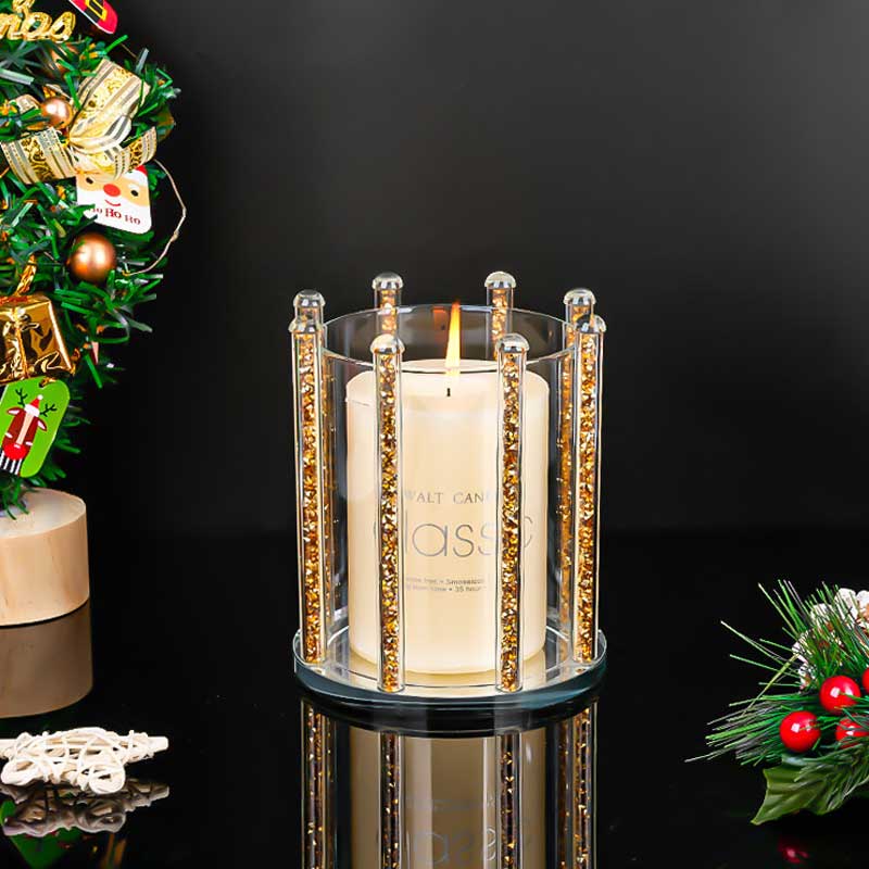 Minimalist Crystal Glass Candle Holder With 4 Vertical Sparkling Pillars Color:Golden 4