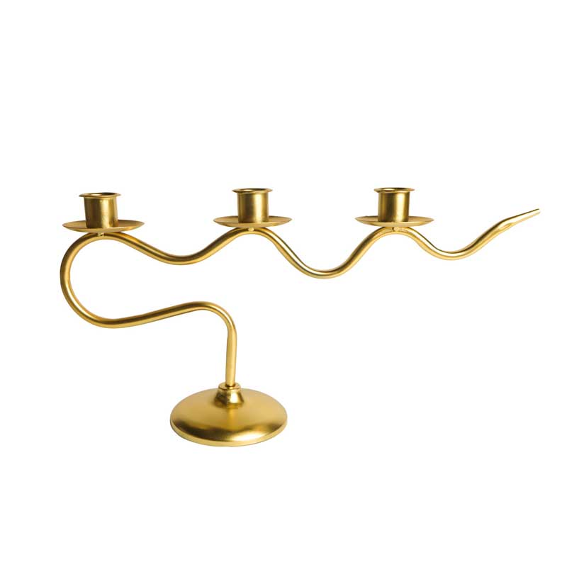 Modern Wavy Three-Arm Iron Candle Holder Golden