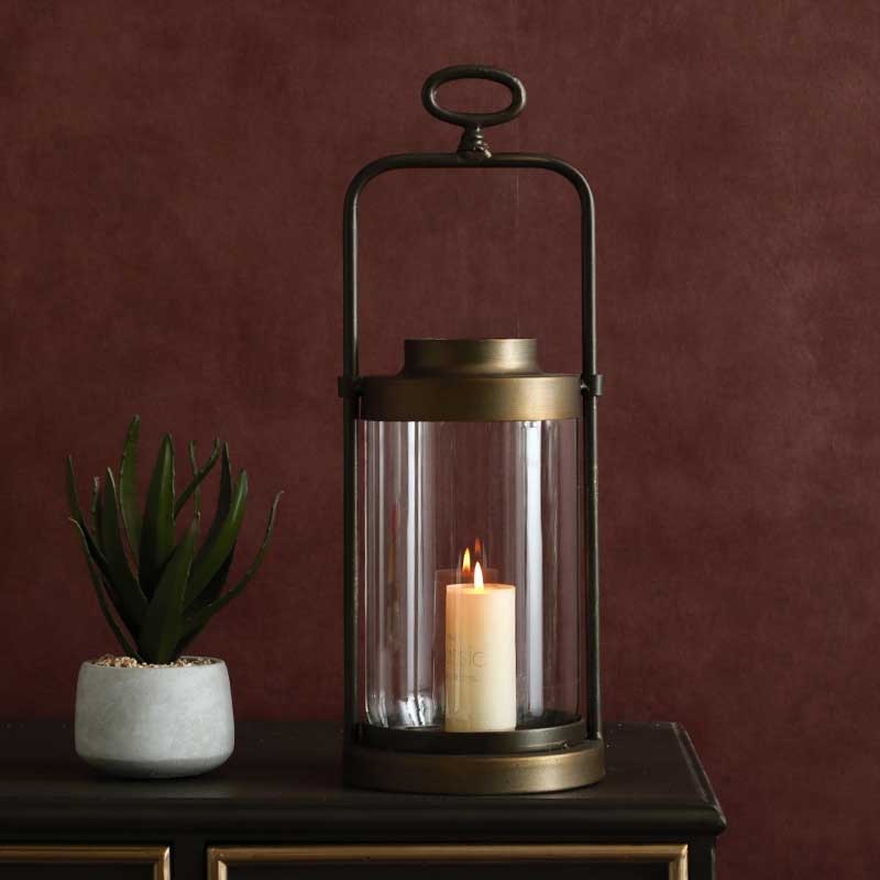 Vintage Iron and Glass Candle Lantern Size:15*40cm 2