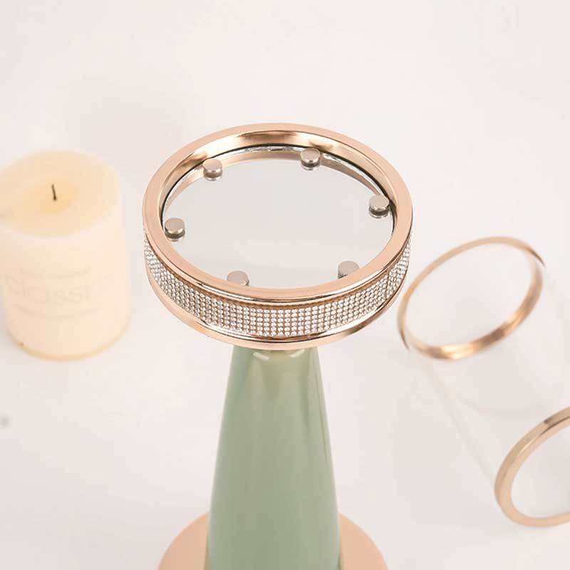 Luxury Light Green Ceramic Diamond Pedestal Candlestick Holder,Glass Hurricane Size:12*45cm 4