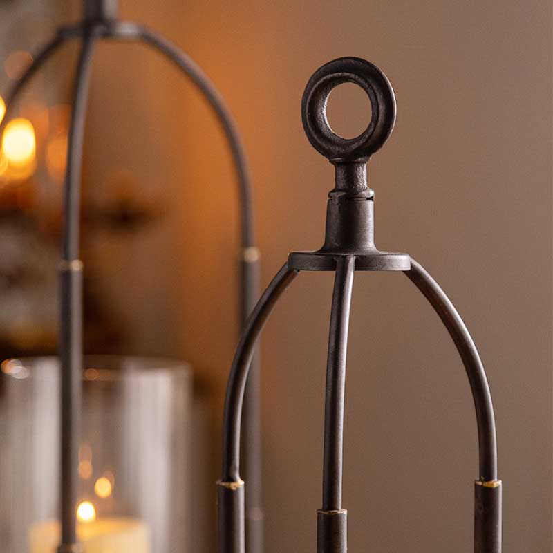 Vintage Industrial Iron Lantern Candle Holder Set of 2,Open Frame Size:16*16*45.5cm 2