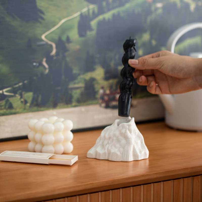 Ceramic Rock Mountain Candle Holder Color:White 4