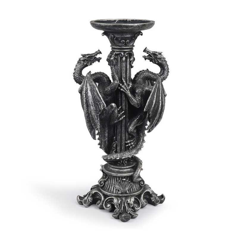 Gothic Twin Dragon Resin Candlestick