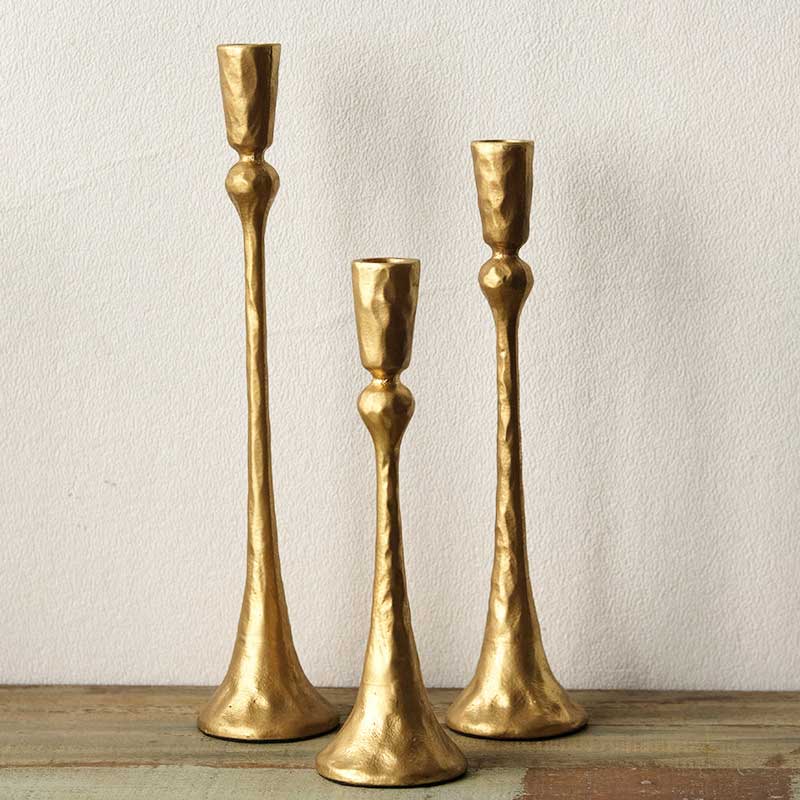 Vintage Hammered Cast Iron Candlestick Set of 3 Color:Gold 2