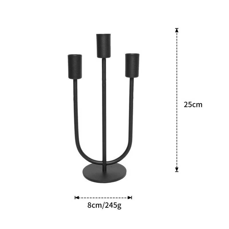 Black / Gold 3 arms Iron Candlestick, Round Bse Color:Black