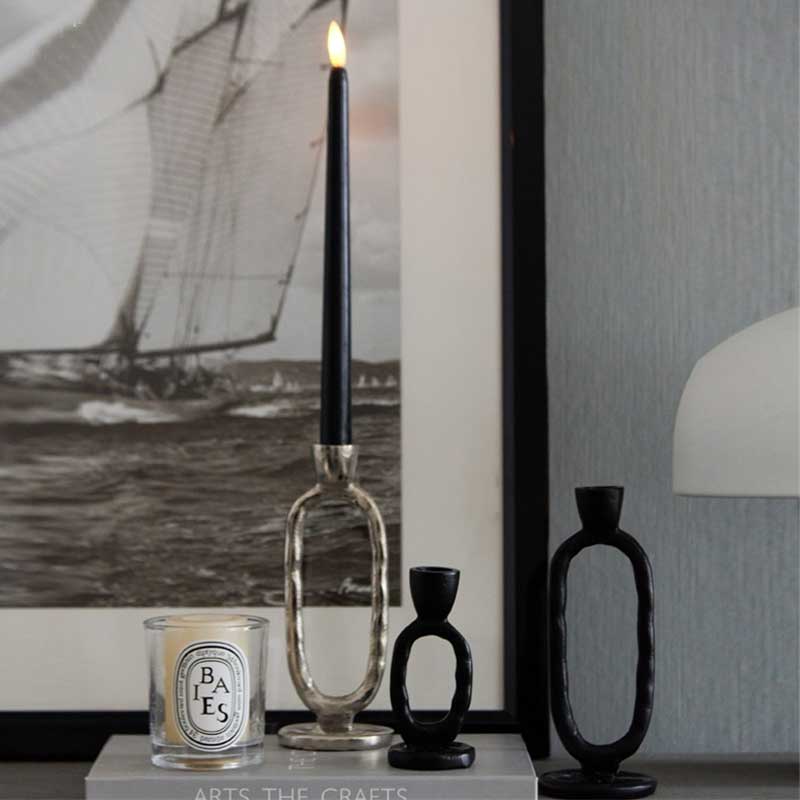 Elongated Oval Aluminum Candle Holder,Black/Silver Color:Black;Size:5.5*5.5*12cm 3