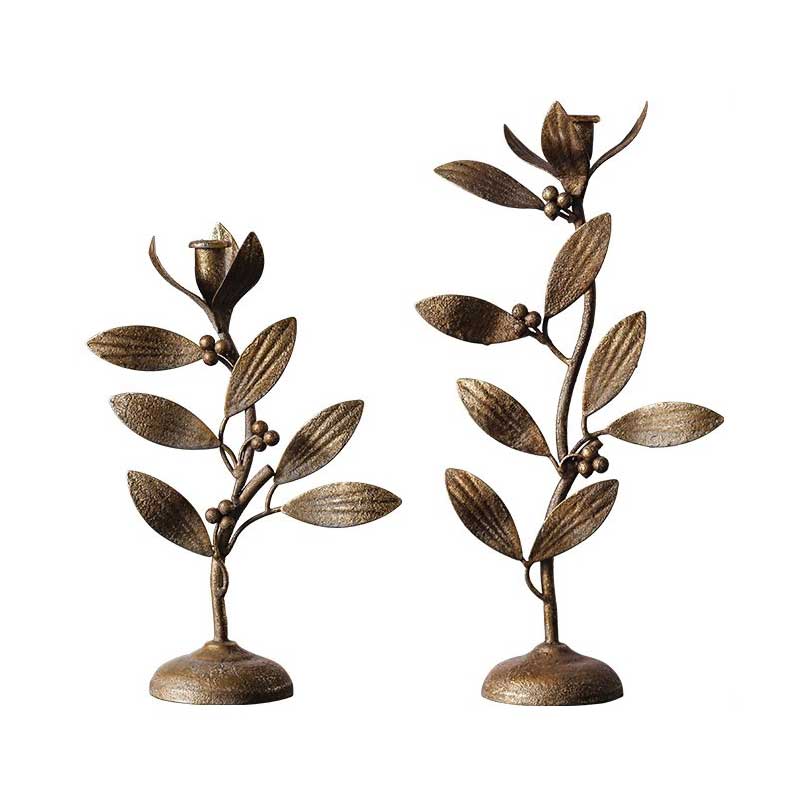 Iron Leaf Candlestick Set,Round Base Style:Style1 1