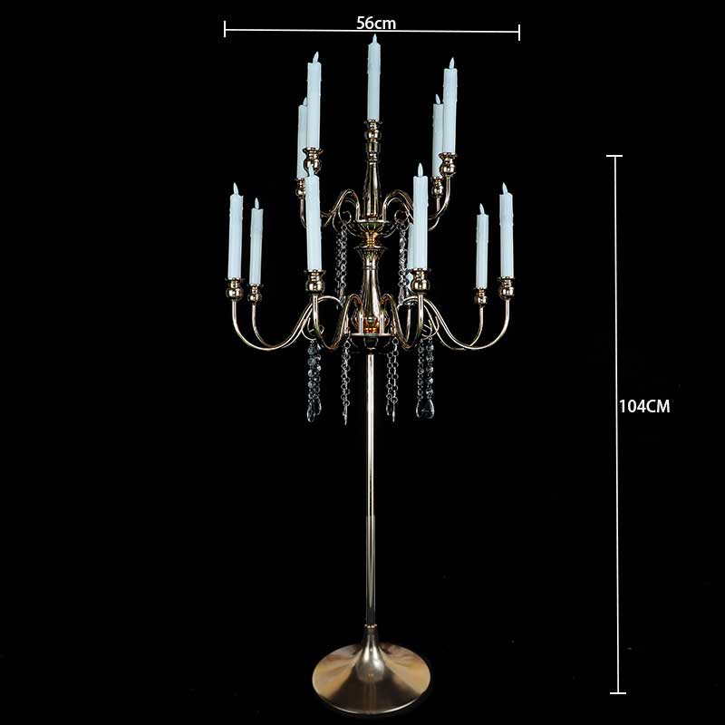 12-Head European Grand Floor Candelabra with Crystal Pendants Color:Gold 1