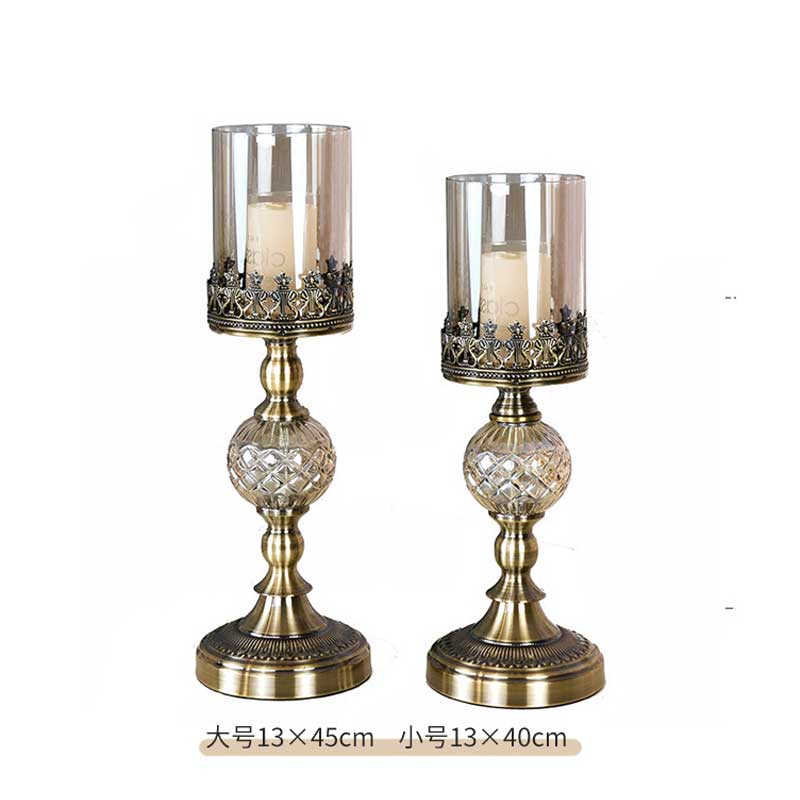 Vintage Antiqued Bronze Metal and Glass Candlestick Set Color:Copper;Size:13*13*45cm 2